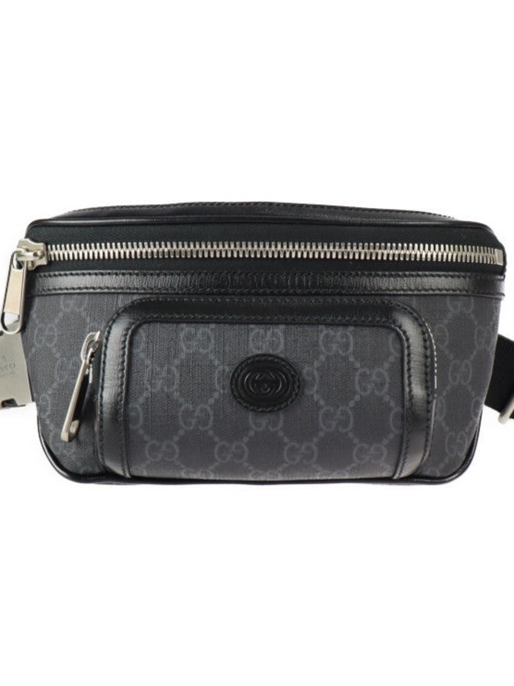 Gucci Gray GG Canvas Belt Bag with Black Leather Trim